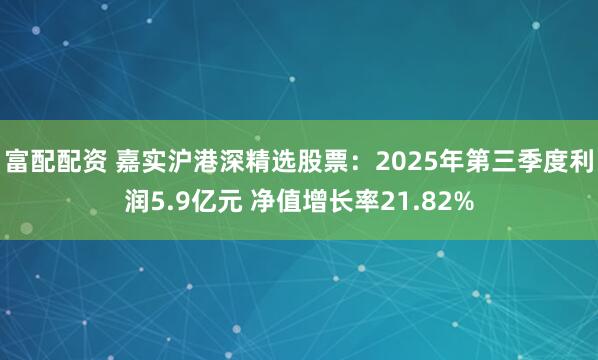 富配配资 嘉实沪港深精选股票：2025年第三季度利润5.9亿元 净值增长率21.82%