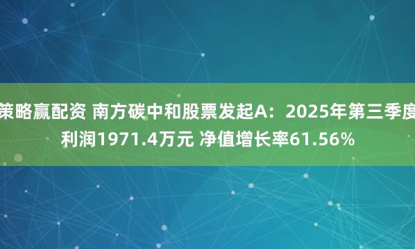 策略赢配资 南方碳中和股票发起A：2025年第三季度利润1971.4万元 净值增长率61.56%